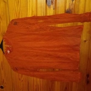 women small long sleeve burnt orange